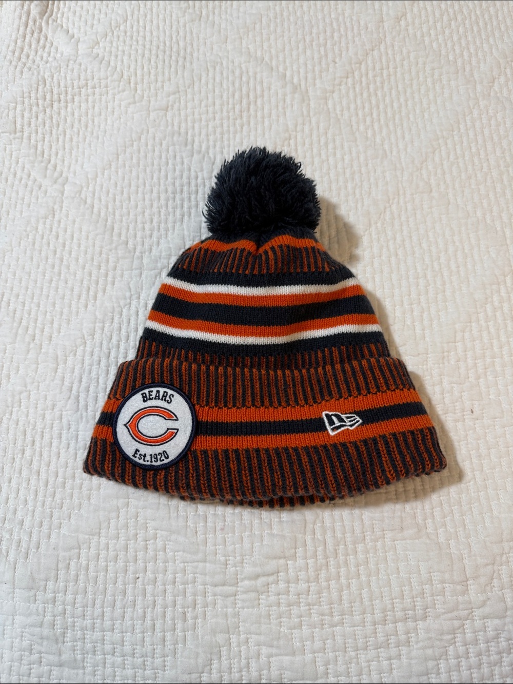 New Era Chicago Bears Knit Pom Beanie - Orange, Navy & White
